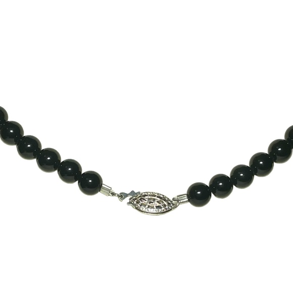 Black Onyx with Faceted Aurora Borealis Crystals Necklace w/Sterling Clasp - Picture 3 of 5